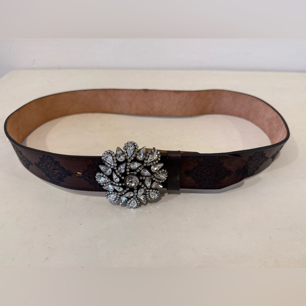 Below the Belt Leather Belt with Crystal Buckle